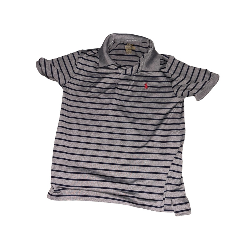 Polo Ralph Lauren Golf Shirt Short Sleeves Grey and Navy Stripes Boys M